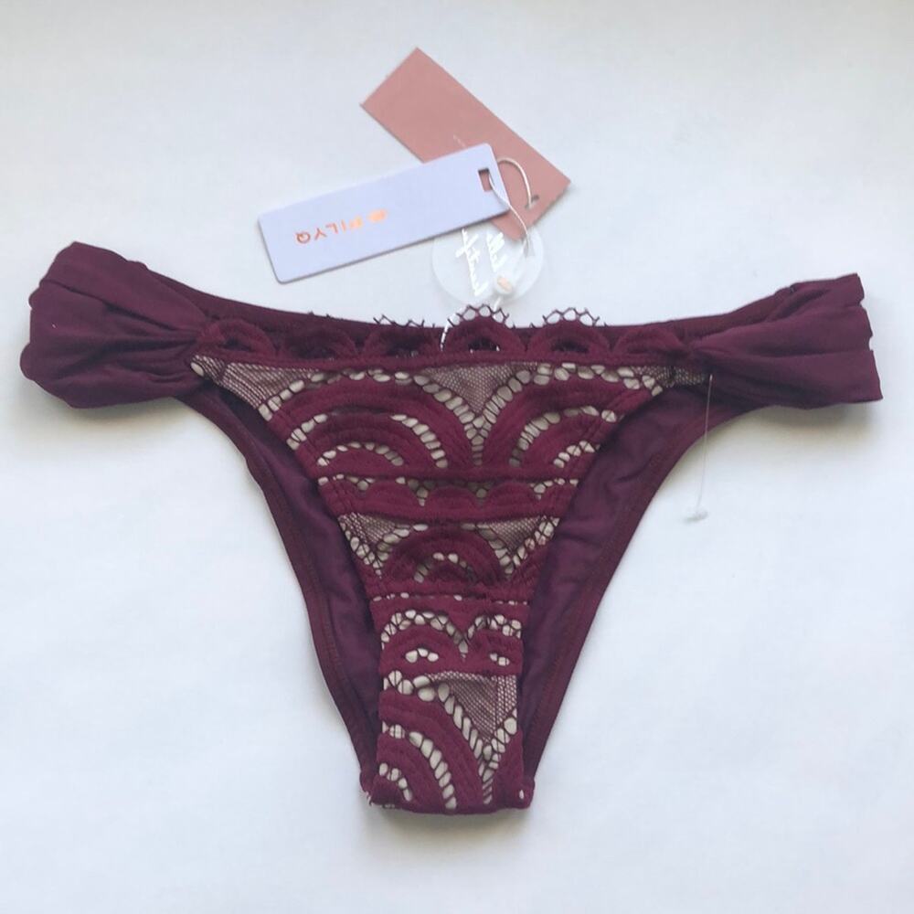 NWT Pilyq Lace Fanned Teeny Bikini in Vino